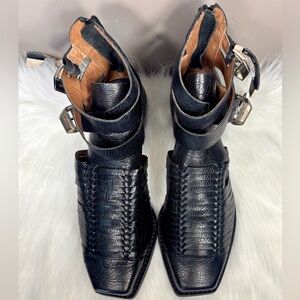 JEFFREY CAMPBELL Woven Leather Ankle Boots w/Buckle Straps